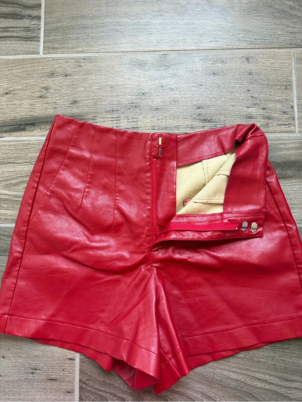Glam faux leather red high waisted shorts sz Small